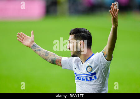 07 marzo 2019, Assia, Frankfurt/Main: Calcio: Europa League, Eintracht Frankfurt - Inter Milan, knockout tondi tondi di sedici prime gambe, la Commerzbank Arena. La Milano di Matteo Politano. Foto: Uwe Anspach/dpa Foto Stock