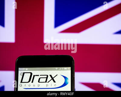 L'Ucraina. 7 Mar, 2019. Drax Group plc logo azienda vede visualizzato su un telefono intelligente. Credito: Igor Golovniov SOPA/images/ZUMA filo/Alamy Live News Foto Stock