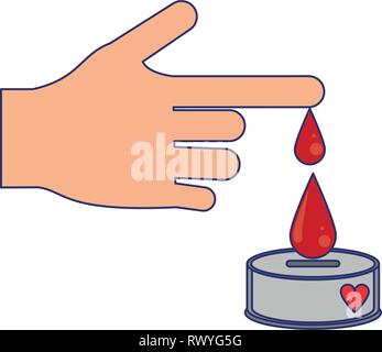 Mano con gocce di sangue campagna di donazione Illustrazione Vettoriale