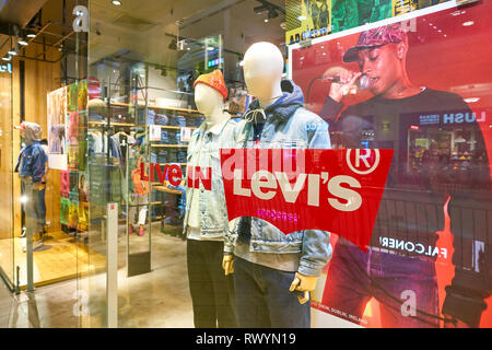 Mosca, Russia - CRICA settembre, 2018: Immagine ravvicinata di Levi's sign. Foto Stock