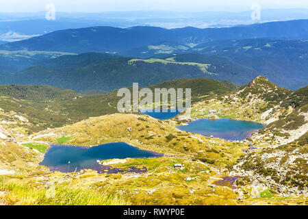 Veiw aeree dei sette laghi di Rila nel Parco nazionale di Rila, Bulgaria Foto Stock