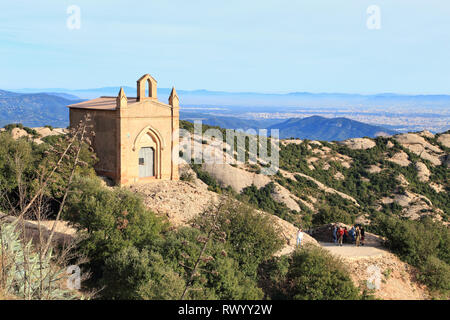 Saint Joan Cappella, escursioni nelle montagne di Montserrat, Catalogna, Spagna Foto Stock