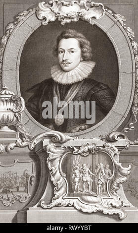 George Villiers, primo duca di Buckingham alias Sir George Villiers, 1592 - 1628. Statista inglese. Dal 1813 edizione di capi di illustri personalità della Gran Bretagna, inciso dal sig. Houbraken e il sig. Vertue con la loro vita e caratteri. Foto Stock