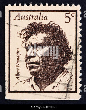 AUSTRALIA - circa 1968: un timbro stampato in Australia mostra Albert Namatjira, aborigeno, artista pittore, famoso australiani, circa 1968 Foto Stock