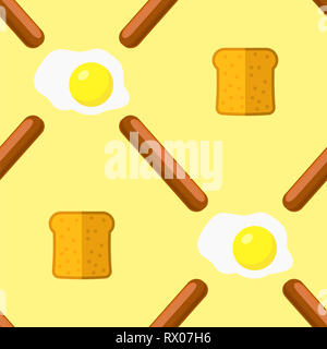 Uova, salsicce alla griglia e pane Seamless Pattern. Fast Food Texture. Foto Stock