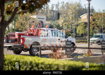 Una gestione del traffico carrello parcheggiato fino a Santa Monica su una giornata d'estate Foto Stock