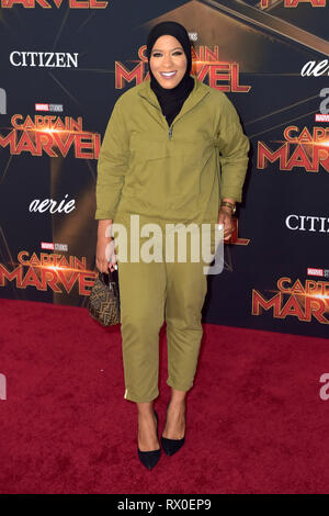 Ibtihaj Muhammad frequentando il "capitano Marvel' premiere mondiale a El Captian Theatre il 4 marzo 2019 a Los Angeles, California. Foto Stock