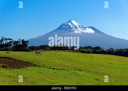 Un maso con Mt Egmont, Taranaki in background Foto Stock