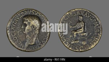 Sestertius (moneta) raffigurante Druso. Roman. Data: 43 Annuncio. Dimensioni: diam. 3.4 cm; 25.59 g. Bronzo. Origine: Impero Romano. Museo: Chicago Art Institute. Autore: antico romano. Foto Stock