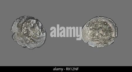 Hemidrachm (moneta) raffigurante il dio Zeus Amarios. Greco. Data: 191 BC-146 BC. Dimensioni: diam. 1,8 cm; 2,05 g. Argento. Origine: Grecia antica. Museo: Chicago Art Institute. Foto Stock