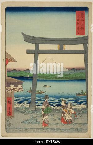 Ingresso di Enoshima nella provincia di Sagami (Sagami Enoshima iriguchi), dalla serie 'trentasei vedute del Monte Fuji (Fuji sanjurokkei)'. Utagawa Hiroshige ?? ??; Giapponese, 1797-1858. Data: 1858. Dimensioni: . Colore stampa woodblock; oban. Provenienza: Giappone. Museo: Chicago Art Institute. Foto Stock