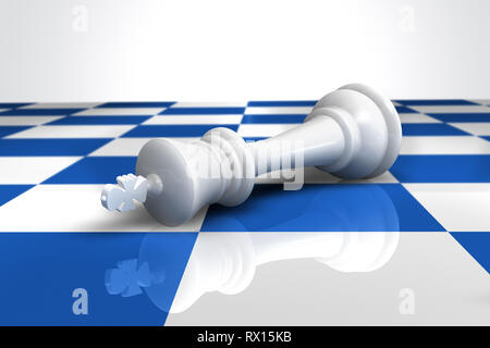 3D rendering di una sconfitta re su una scacchiera Foto Stock