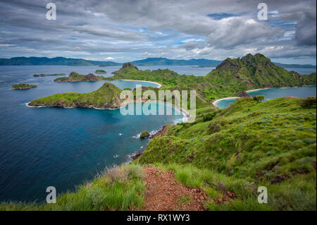 Padar è una piccola isola situata tra Komodo e Rinca isole dell arcipelago di Komodo. È la terza isola più grande parte del Parco Nazionale di Komodo. Foto Stock