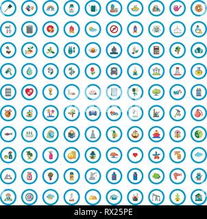 100 ecologia set di icone, stile cartoon Illustrazione Vettoriale
