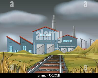 Una scena di fabbrica illustrazione dello sfondo Illustrazione Vettoriale