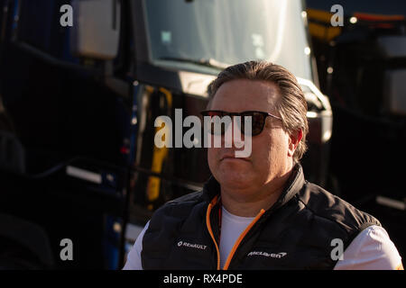 Barcellona, Spagna. Xviii Febbraio, 2019 - Zak Brown NEGLI STATI UNITI D' AMERICA Mc Laren F1 CEO ritratto durante la F1 2019 Test. Foto Stock