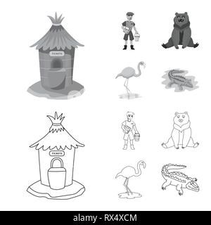 Finestra,zookeeper,bear,flamingo,coccodrillo,contatore,l'uomo,marrone,rosa,alligator,servizio,lavoratore,carino,AFRICA,ticket,keeper,sonno,divertente,booth,benna,russia,bird,jungle,Office,arnese,grandi,sud,verde,BOX,vestiti,natura,divertente,fauna,entertainment,zoo,parco,safari,animale,forest,flora,impostare,vettore,icona,immagine,isolato,raccolta,design,l'elemento,graphic,segno vettori vettore , Illustrazione Vettoriale