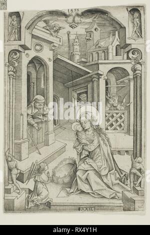 La natività. Nicolaus Alexander Mair von Landshut; Tedesco, morì 1520. Data: 1499. Dimensioni: 198 x 137 mm (nell'immagine); 205 x 141 mm (foglio}. Incisione su avorio di cui la carta. Origine: Germania. Museo: Chicago Art Institute. Foto Stock