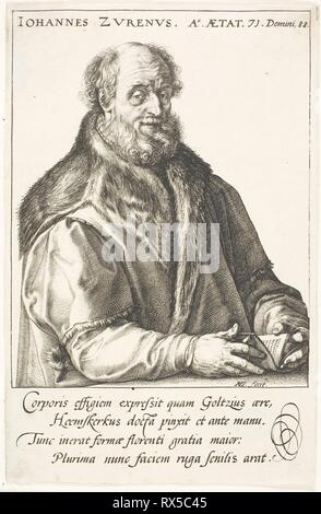 Zuren, Jan van (1517-1591), editore, borgomastro di Haarlem. Hendrick Goltzius; Olandese, 1558-1617. Data: 1588-1590. Dimensioni: 129 x 101 mm (nell'immagine); 165 x 107 mm (piastra/foglio). Incisione e attacco in nero su avorio di cui la carta. Origine: Paesi Bassi. Museo: Chicago Art Institute. Foto Stock