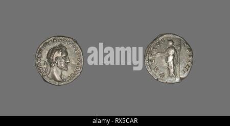 Denario (moneta) raffigurante l'imperatore Antonino Pio. Roman, coniate in Roma. Data: 160 annuncio. Dimensioni: diam. 1,8 cm; 3,25 g. Argento. Origine: Impero Romano. Museo: Chicago Art Institute. Autore: antico romano. Foto Stock