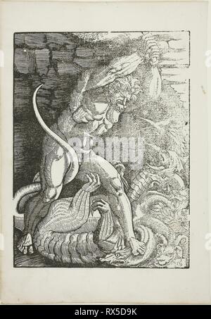 Hercules uccidendo il Lernean Hydra, da scene della vita di Ercole. Gabriel salmone; francese, active 1504-1542. Data: 1523-1533. Dimensioni: 197 × 147 mm (immagine/piastra); 254 × 176 mm (foglio). Silografia su carta. Provenienza: Francia. Museo: Chicago Art Institute. Foto Stock