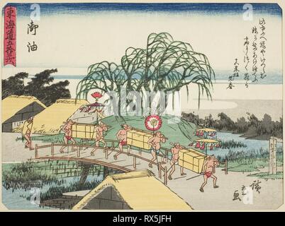 Goyu, dalla serie 'Cinquanta-tre stazioni della linea Tokaido (Tokaido gojusan tsugi)", noto anche come il Tokaido con poesia (Kyoka iri Tokaido). Utagawa Hiroshige ?? ??; Giapponese, 1797-1858. Data: 1832-1847. Dimensioni: 17,1 × 22,9 cm (6 11/16 x 9 in.). Colore stampa woodblock; chuban. Provenienza: Giappone. Museo: Chicago Art Institute. Foto Stock