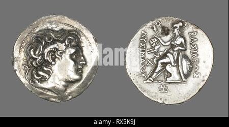 Tetradrachm (moneta) raffigurante Alessandro Magno. Greco; Tracia. Data: 306 BC-281 BC. Dimensioni: diam. 3.1 cm; 16,42 g. Argento. Origine: Tracia. Museo: Chicago Art Institute. Autore: greco antico. Foto Stock