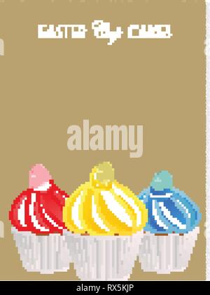 Easter Cup torta decorata con Mini uova oltre a trama sfondo marrone con testo decorativo Illustrazione Vettoriale