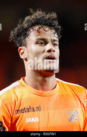 VOLENDAM , 08-03-2019 , Kras Stadion , olandese , calcio Keuken Kampioen Divisie , Stagione 2018 / 2019. Lettore di Volendam Darryl Baie de Baly durante il match Volendam vs andare avanti aquile Foto Stock