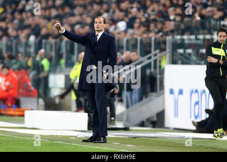 Torino, Italia. 8 marzo 2019. Massimiliano Allegri, head coach della Juventus FC, gesti durante il match Juventus fc e Udinese Calcio. Credito: Marco Canoniero/Alamy Live News Foto Stock