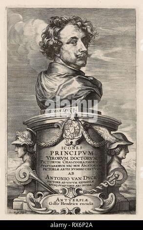 Titolo pagina dal "Iconografia'. Jacob Neeffs (fiammingo, 1610-c. 1660); dopo Anthony van Dyck (fiammingo, 1599-1641). Data: 1645. Dimensioni: 242 × 151 mm (nell'immagine); 245 × 157 mm (piastra); 425 × 279 mm (foglio). Incisione e incisione in nero su avorio di cui la carta. Origine: Fiandre. Museo: Chicago Art Institute. Autore: Jacques Neeffs. Foto Stock