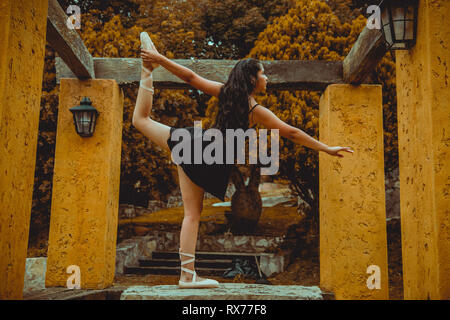 Giovane donna dancing in un giardino Foto Stock