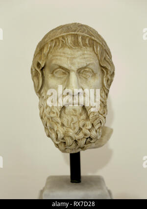 Sophocles (495-406 a.C.) testa in marmo dal I secolo d.c. Farnese-tipo. Copia romana di un originale greco del IV secolo A.C. Museo di Napoli. Foto Stock