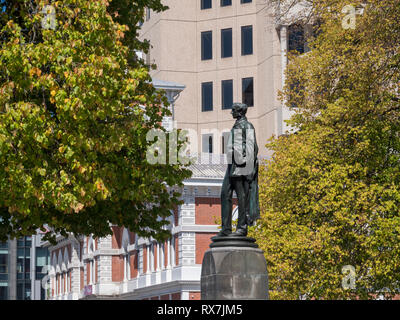 Una statua di John Robert Godley, fondatore di Camterbury Nuova Zelanda Christchurch in Nuova Zelanda Foto Stock