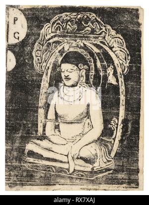 Buddha, dalla Suite del tardo Wood-Block stampe. Paul Gauguin; francese, 1848-1903. Data: 1898-1899. Dimensioni: 297 × 220 mm (nell'immagine); 304 × 227 mm (supporto primario); 405 × 329 mm (supporto secondario). Legno-blocco di stampa a inchiostro nero su avorio sottile di carta giapponese perimetro montato su bianco carta giapponese. Provenienza: Francia. Museo: Chicago Art Institute. Foto Stock