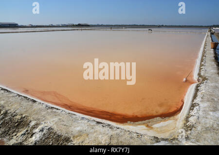 Sale stagni di evaporazione, chiamato anche saline, sale opere o saline Foto Stock