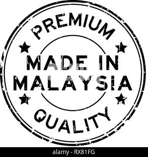 Grunge Nero premium quality made in Malaysia round la guarnizione in gomma timbro su sfondo bianco Illustrazione Vettoriale