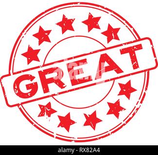Grunge rosso grande parola con icona a forma di stella intorno la guarnizione in gomma timbro su sfondo bianco Illustrazione Vettoriale