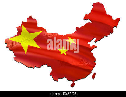 Mappa sulla Cina con Taiwan sventola bandiera. 3D rendering Cina mappa e sventola bandiera su Asia mappa. Il simbolo nazionale della Cina. Bandiera della Cina in Asia sfondo. Foto Stock