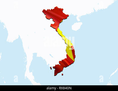 Mappa di bandiera del Vietnam. 3D rendering Vietnam mappa e bandiera su Asia mappa. Il simbolo nazionale del Vietnam. Bandiera ‎Hanoi‎ su Asia sfondo. Il Vietnam nazionale Foto Stock