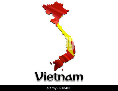 Il Vietnam Mappa bandiera. 3D rendering Vietnam mappa e bandiera su Asia mappa. Il simbolo nazionale del Vietnam. Bandiera ‎Hanoi‎ su Asia sfondo. Il Vietnam nazionale wav Foto Stock