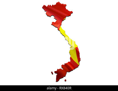 Mappa sul Vietnam sventola bandiera. 3D rendering Vietnam mappa e sventola bandiera su Asia mappa. Il simbolo nazionale del Vietnam. Il Vietnam bandiera su Asia sfondo. Nat Foto Stock