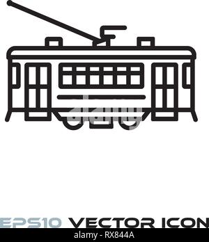 Vintage tram linea piatta icona illustrazione vettoriale Illustrazione Vettoriale