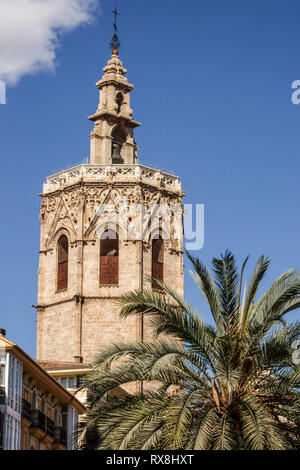 Cattedrale Torre Valencia El Micalet torre, Plaza de la Reina, Città Vecchia, Spagna Foto Stock