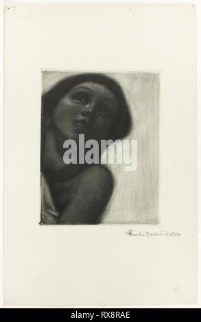 Viso della bambina, dalla primavera affresco del mausoleo Jusélius. Axli Gallen-Kallela; Finlandese, 1865-1931. Data: 1905. Dimensioni: 180 × 138 mm (nell'immagine); 184 × 143 mm (piastra); 350 × 225 mm (foglio). Mezzatinta in bianco e nero in crema carta intessuta. Origine: Finlandia. Museo: Chicago Art Institute. Foto Stock