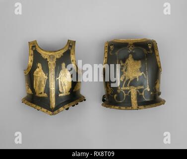 Zischägge (Casco) e corazza di imperatore Ferdinando II. A sud il tedesco. Data: 1610-1630. Dimensioni: casco H. 41,7 cm (16 3/8 poll.) corazza H. 43,8 cm (17 1/4 in.). Acciaio, doratura, ottone e pelle. Origine: la Germania meridionale. Museo: Chicago Art Institute. Foto Stock