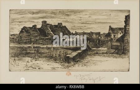 La grande cottage con il tetto di paglia. Félix Hilaire Buhot; francese, 1847-1898. Data: 1881. Dimensioni: 139 × 273 mm (piastra); 310 × 445 mm (foglio). Incisione e puntasecca su avorio di cui la carta. Provenienza: Francia. Museo: Chicago Art Institute. Foto Stock