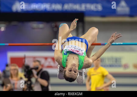 Glasgow, Scotland, Regno Unito. 3 Marzo, 2019. La Slovenia Maruša Černjul compete in donne salto in alto finale, durante il giorno 3 del Glasgow 2019 EUROPEA A Foto Stock