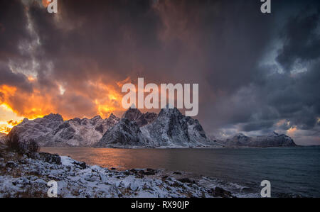 Vista costiera da isole Lofoten Foto Stock