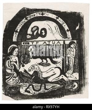 Te atua (Dio), dalla Suite del tardo Wood-Block stampe. Paul Gauguin; francese, 1848-1903. Data: 1898-1899. Dimensioni: 242 × 226 mm (nell'immagine); 255 × 226 mm (foglio). Legno-blocco di stampa a inchiostro nero su avorio sottile di cui carta giapponese. Provenienza: Francia. Museo: Chicago Art Institute. Foto Stock